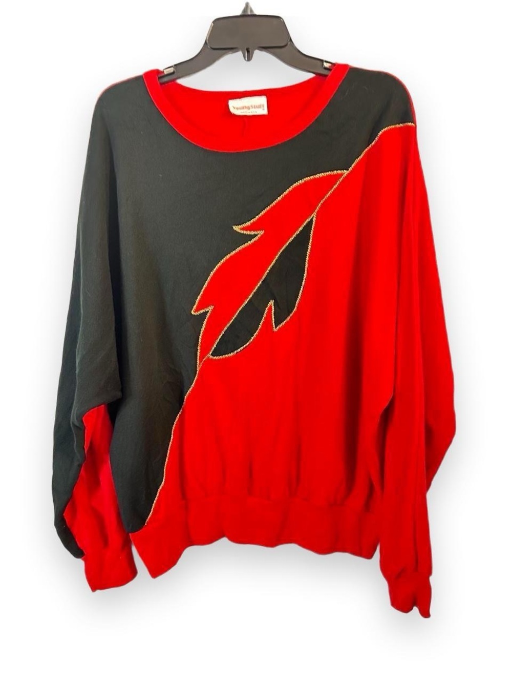 80s Young Stuff slouchy graphic boho retro red black gold trim sweat shirt